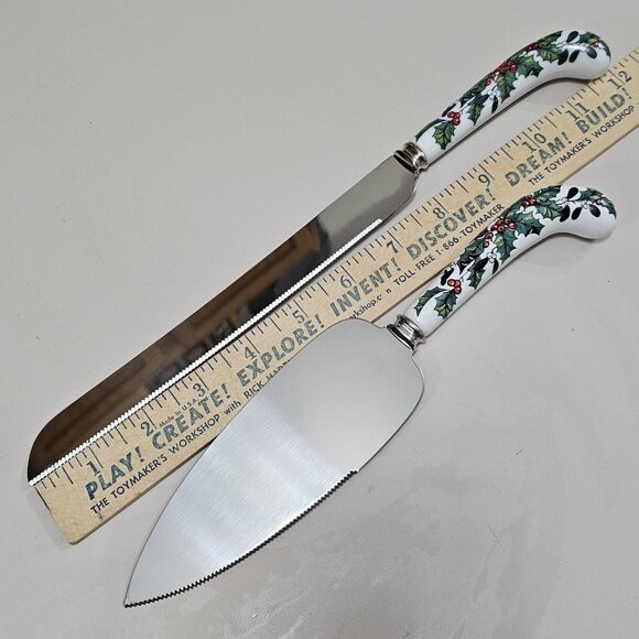 Sheffield Holly Red Berry Ceramic Handle Cake Pie Server Knife holiday Christmas - Picture 11 of 11